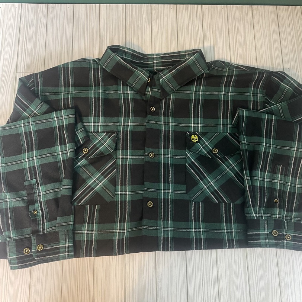 Born Scum Mens True Till Death Flannel Shirt Size 5X Black‎ Plaid Long Sleeve